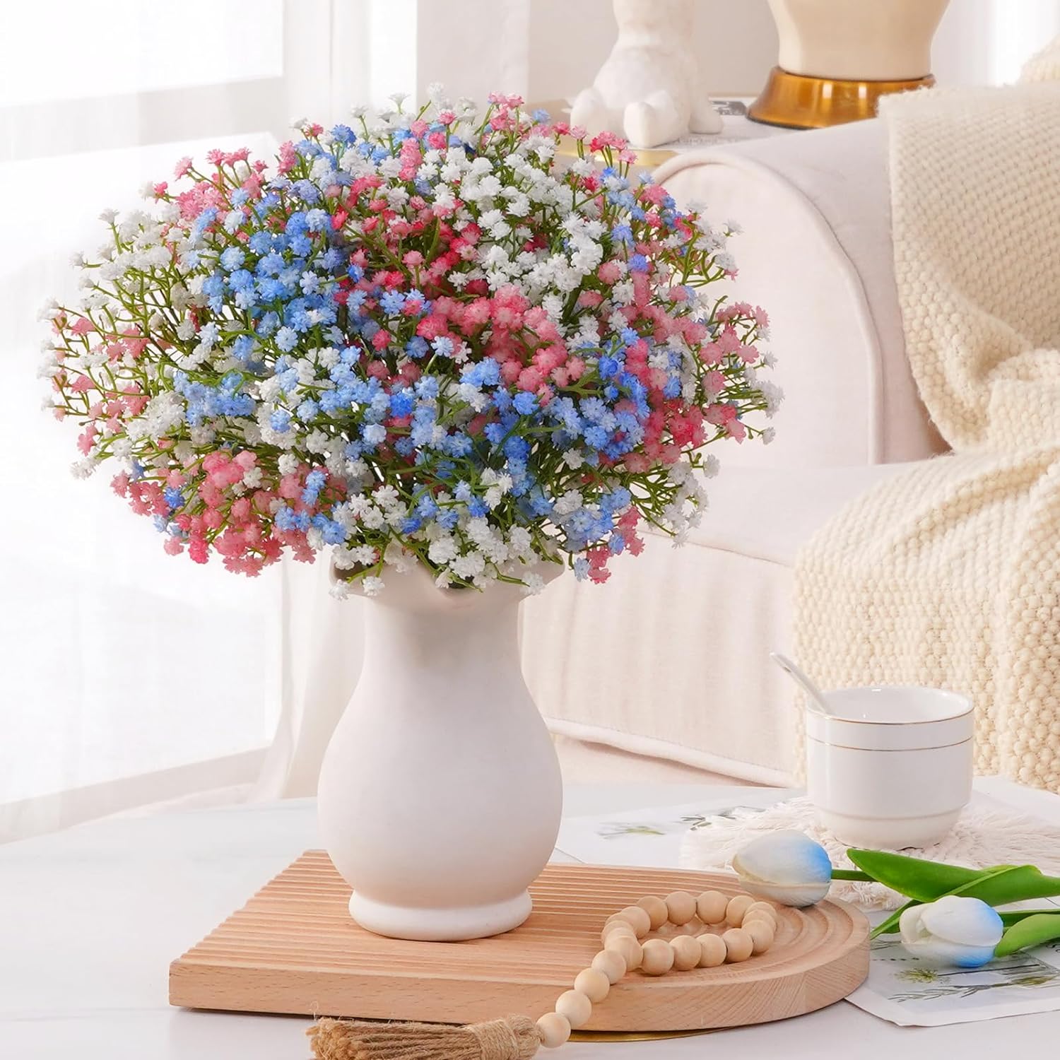 Babys Breath Artificial Flowers, Baby Breath Flowers Artificial Bulk, Real Touch Fake White Flowers, Faux Babies Breath Gypsophila for Wedding Home Decor Floral Arrangement