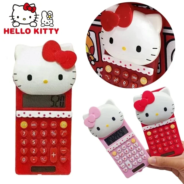 Hello Kitty-calculadora electrónica de escritorio para el hogar, oficina, escuela, herramienta de contabilidad financiera, cálculo de función de ciencia deslizante, lindo