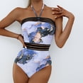 thumbnail image 2 of Gibobby Trajes de Baño Mujer Completos Traje de baño de playa con estampado de correas elásticas en la cintura sin tirantes y cuello halter para mujer(Blanco,CH), 2 of 5