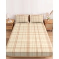 thumbnail image 2 of King Size Fitted Sheet Set - Check Plaid 3 Piece Bedding Sets 16" Deep Pocket Fitted Sheet with 2 Pillowcases, Orange Grids Stripes Modern Minimalist Brushed Microfiber Hotel Luxury Bed Sheets, 2 of 9