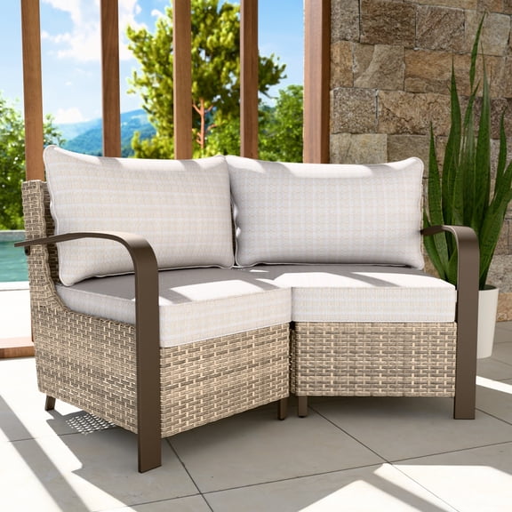 EAGLE PEAK Coastal Vista 2 Piece Patio Furniture Sets, Outdoor Sectional Patio Conversation Set Wicker Rattan Sofa Chair Set with Beige Cushion