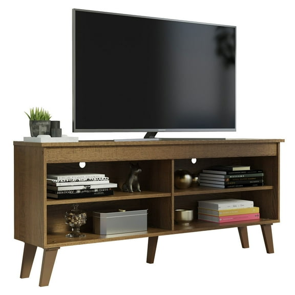 Madesa Compact TV Stand Cabinet with 4 Shelves and Cable Management for 50, 55 Inch TV Media Storage Unit Living Room and Bedroom Modern Wooden Television Media Console - Rustic