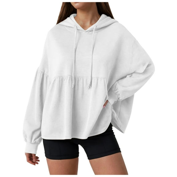 adviicd Womens Oversized Hoodies Sweatshirts Casual Lantern Long Sleeve Drawstring Peplum Hem Loose Pullover Tops (White, XXL)