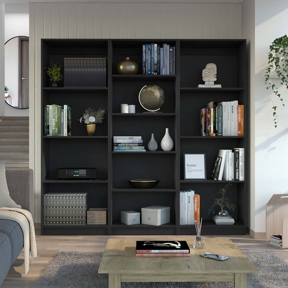 FM FURNITURE Pinedale 3 Piece Living Room Set Black Engineered Wood