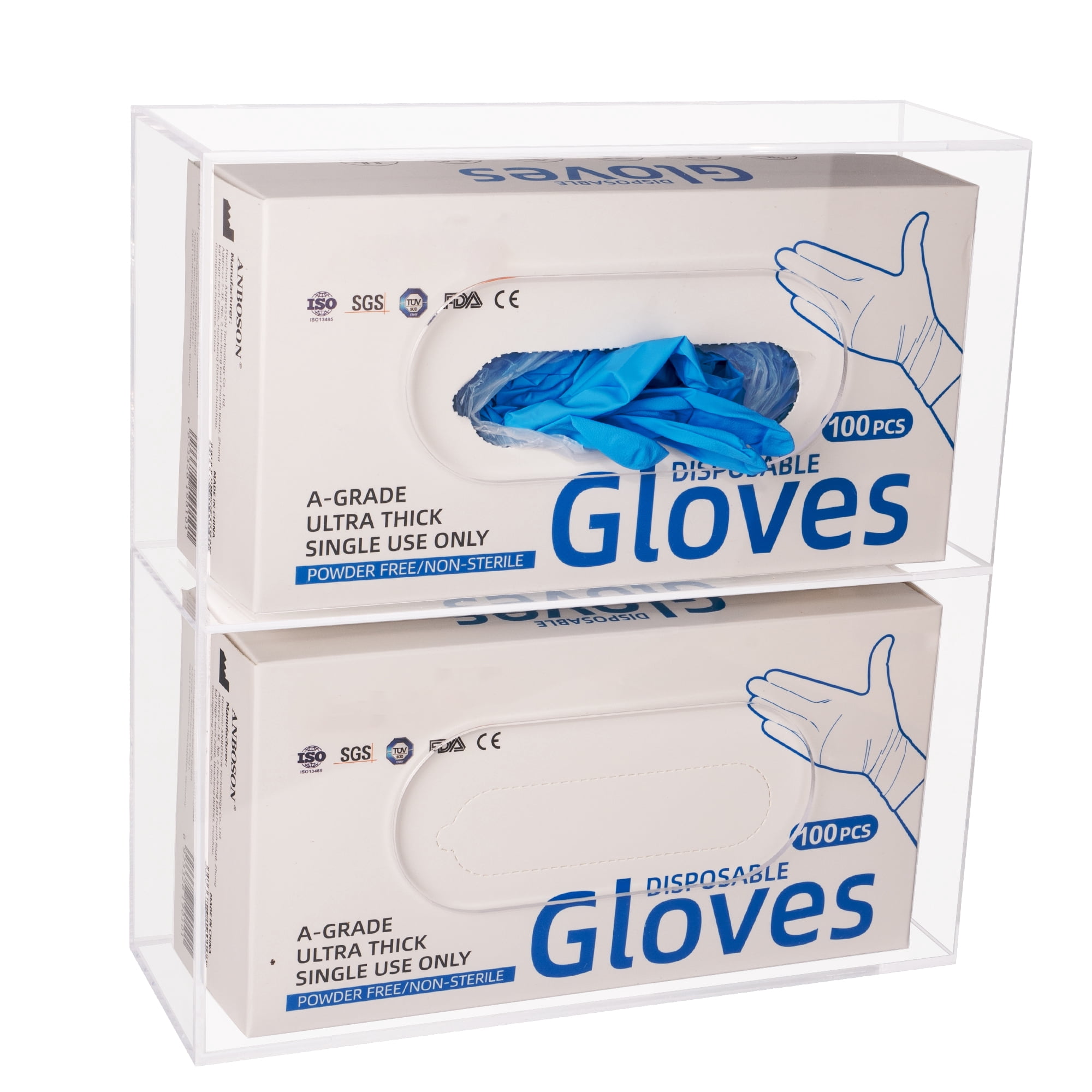 Aphbrada Glove Box Dispenser Holder Wall Mounted, Acrylic Double Gloves Rack for Medical, Latex, Rubber, Nitrile, Exam, Disposable Glove Boxes, Tissues Box Cover Holder, Clear