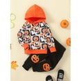 thumbnail image 2 of Toddlers Kids Halloween Outfits Set Long Sleeve Hooded Sweatshirt + Casual Pumpkin Pants 2 Piece Clothing Sets, 2 of 9