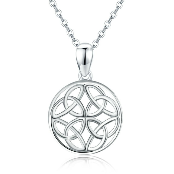 CUOKA MIRACLE Celtic Knot Necklace 925 Sterling Silver Hypoallergenic Symmetry Celtic Knot Round Pendant Necklace for Women Layer Necklace Lucky Jewelry