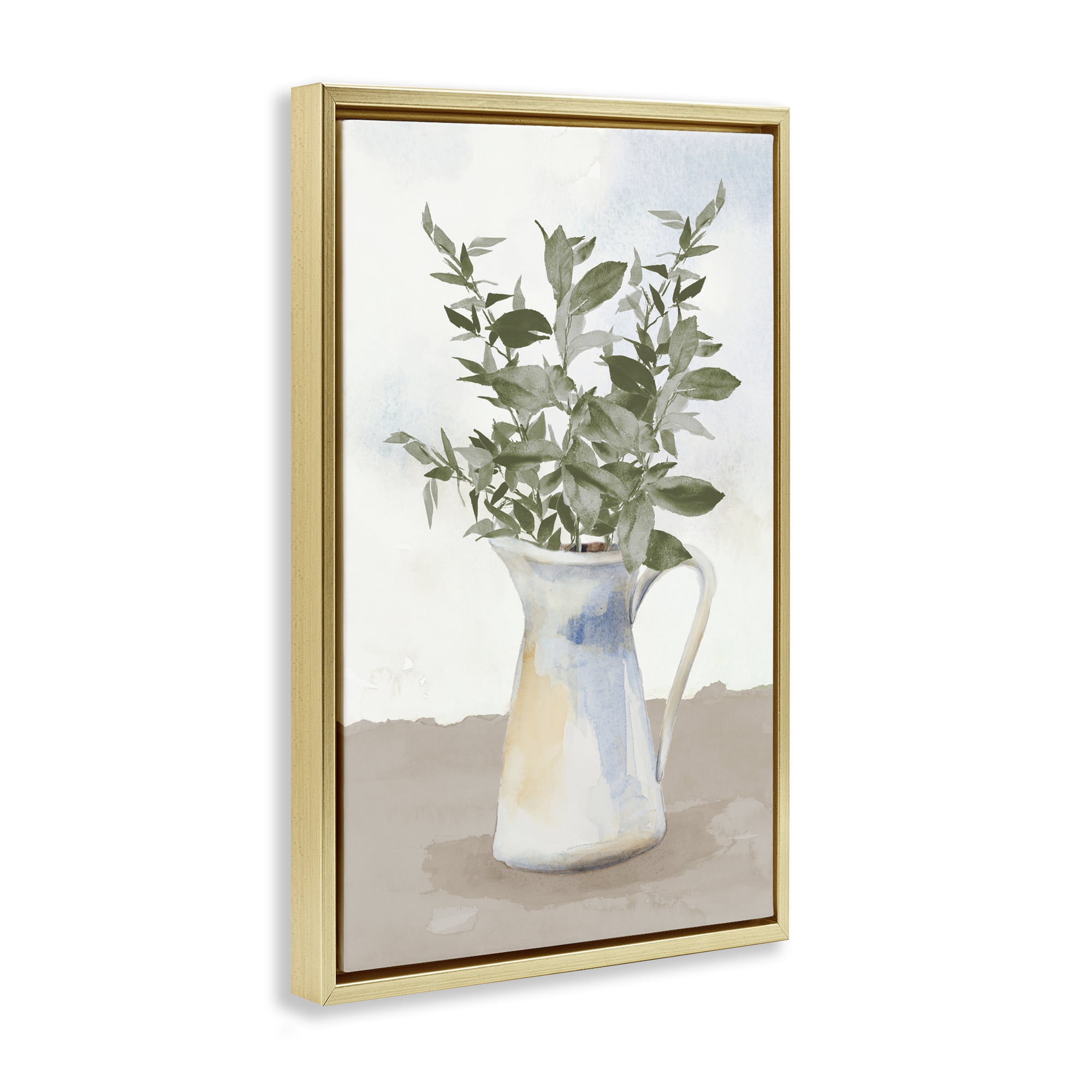 Stupell Industries Eucalyptus Botanicals Vase Gold Framed Floater Canvas Wall Art, design by Lanie Loreth