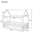 thumbnail image 4 of Montessori Floor Bed, Wood Twin House Bed with Roof and Fence-Shaped Rails, Twin Size Floor Bed for Girls & Boys, White, 4 of 9