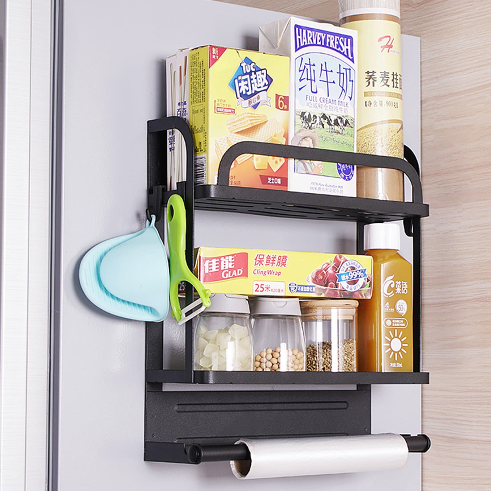 LYINGF Magnetic Spice Rack for Refrigerator, Kitchen Organizer and Storage Shelf for Fridge and Oven, Space-Saving Fridge Organizer for Spices, Condiment Packets, and Small Jars