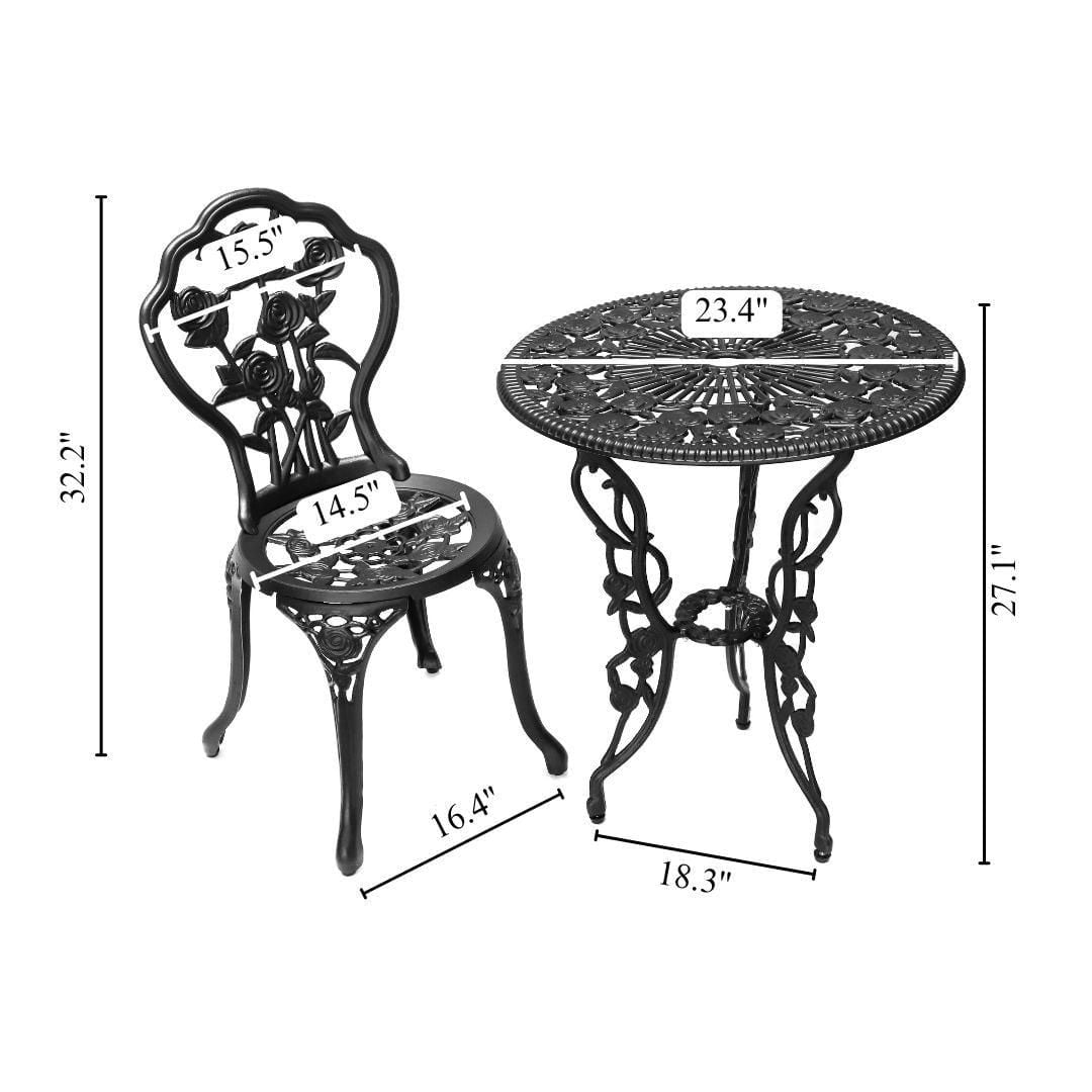 Patio Premier Rose Garden 3-Piece Bistro Set - Black