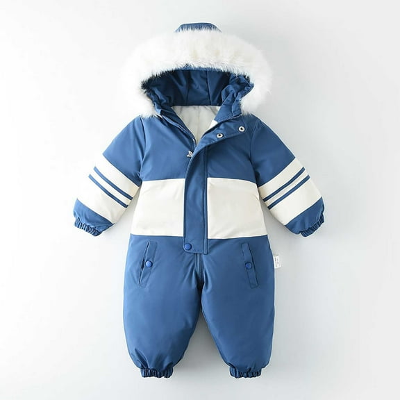 Rciityk Baby Snow Suit Toddler Boys Girls Snowsuit Kids Winter Clothes Warm Outdoor Hooded Zip Jumpsuit for 12-18 Months, Blue