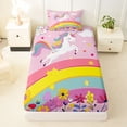 thumbnail image 3 of Manfei Dreamy Unicorn Pattern Twin Sheets,Kawaii Flowers Bedding,Pink,3-Piece,1 Fitted Sheet and 1 Pillowcase, 3 of 6