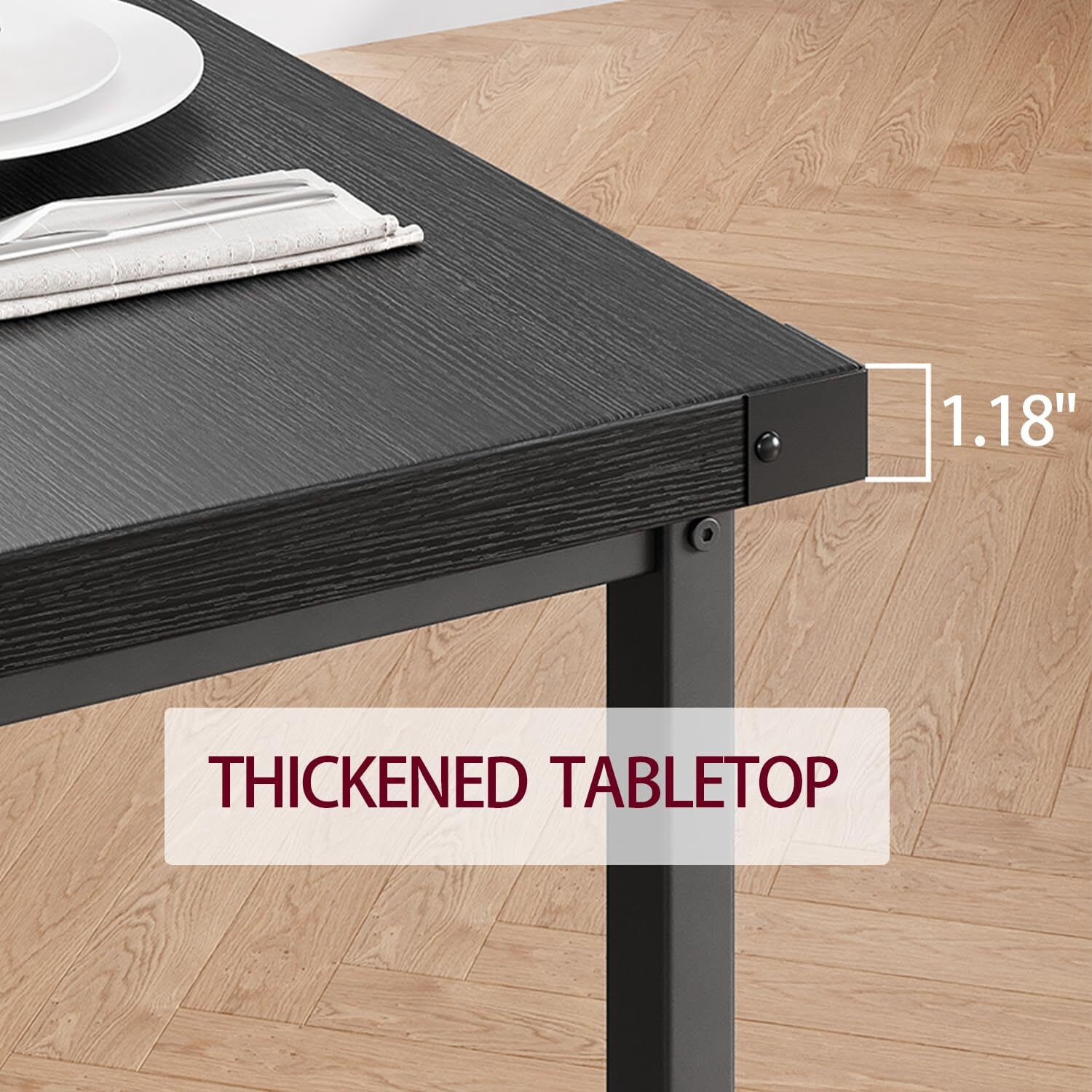 EastVita Black 3-Piece Dining Table Set for 4 with 2 Benches and Corner Protectors and H-Shaped Frame Compact for Apartments and Small Spaces