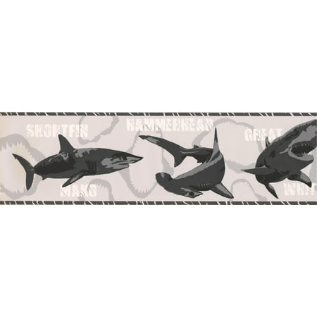 Various Shark Species Black On Grey Wallpaper Border For Kids Roll 15 X 7 Walmart Canada