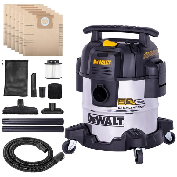 Aspiradora de taller DEWALT Stealthsonic de 5 litros para uso húmedo y seco, 4 HP, con accesorios