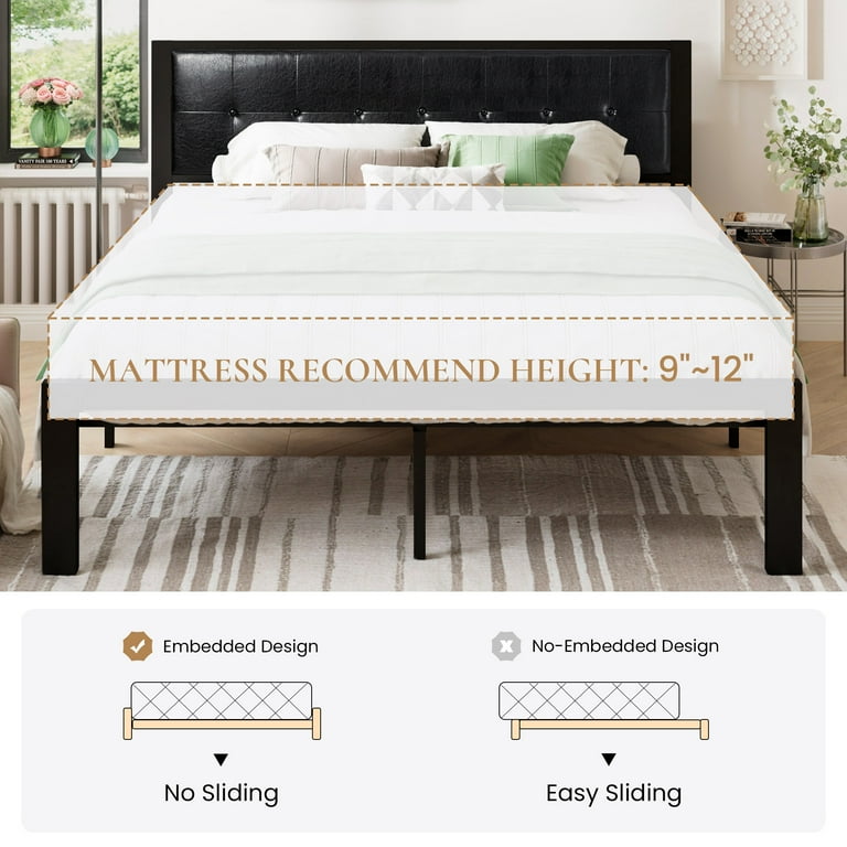 SHA CERLIN King Size Metal Platform Bed Frame, Faux Leather