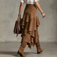 thumbnail image 4 of LWavelet Faux Suede Drawstring Fringe Asymmetrical Maxi Skirt Women Western Style Fall Casual Flowy Bottoms Brown M, 4 of 5