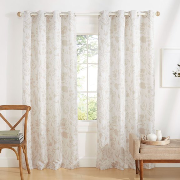 Exclusive Home Silhouette Floral Light Filtering Grommet Top Curtain Panel Pair, 54"x96", Natural, Set of 2