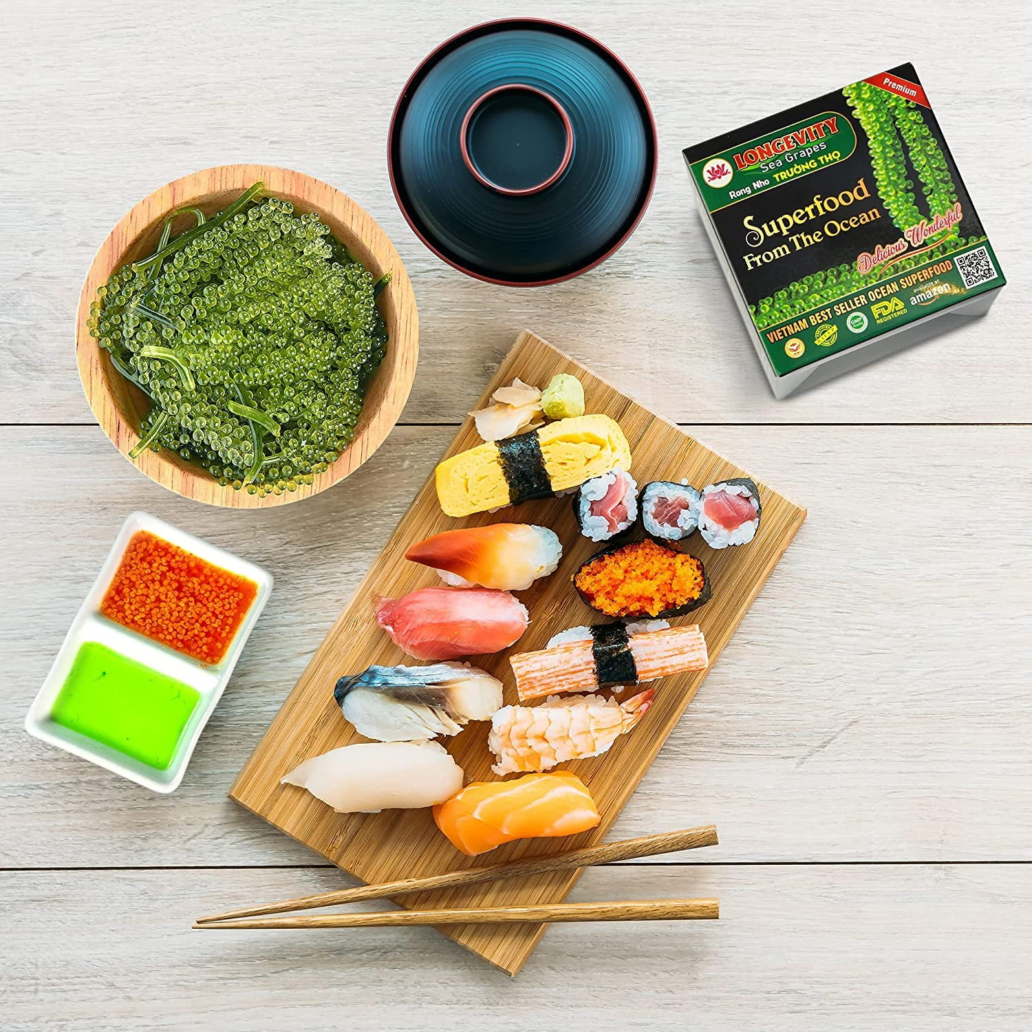 Longevity Dehydrated Sea Grapes, 4.23 oz of 6 packs, - Umibudo Green Caviar, Lato Seaweed, Precious Gift From The Sea | Enhance Health, Boosting Immune System.