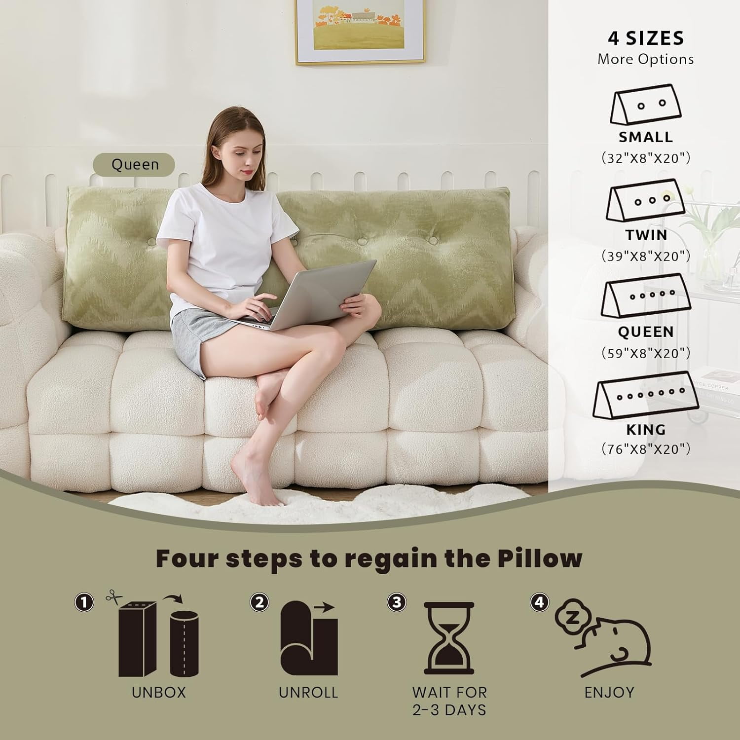 Headboard Pillow for Bed,Triangular Wedge Pillow Headboard Soft Support While Reading and Resting,Bed Bolster Cushion Headboard with Removable Cover, Queen (59"x8"x20")