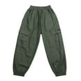 thumbnail image 3 of Boys Cargo Pants Fall Winter Hiking Solid Color Joggers Casual Pants with Pockets Elastic Waist Sports Activewear Trousers Green Sizes 12-13 Y, 3 of 8