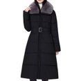 thumbnail image 4 of Parkas de manga larga para mujer, chaqueta de plumón de invierno, abrigo largo por encima de la rodilla con cuello ceñido en la cintura, chaqueta para mujer, 4 of 9