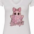 thumbnail image 4 of Inktastic Cute Boo-tiful Ghost with Pink Bow Kids Halloween Women's V-Neck T-Shirt, 4 of 5