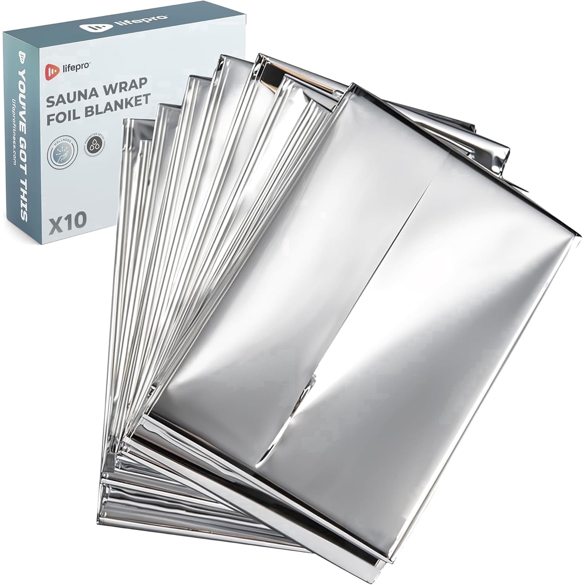 LifePro Sauna Wrap Foil Blanket – Disposable Non-Toxic Space Blanket & Thermal Blanket Wrap for Max Heat Retention – For Far Infrared Sauna Blanket Therapy - 63" x 82.5" - 10 Foils