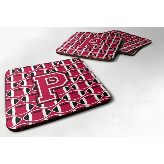 Letter P Football Crimson and White Foam Coaster Set of 4