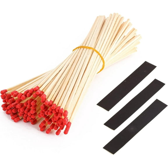 100Pcs 8'' Red Matches for Candles with Striker - Long Wooden Candle Matches, Long Wood Safety Matches, Long Fireplace Matches for Fireplace BBQ Grill, Long Wooden Matchsticks for Custimize Events