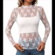 thumbnail image 1 of Blusa de de Larga para Mujer con Cuello Alto Transparente Hojas Blancas L, 1 of 10