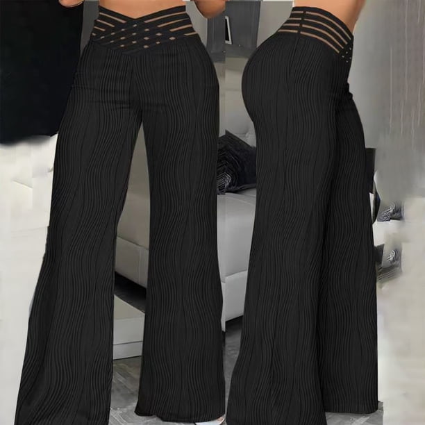 WILLBEST Pantalones Casuales para Mujer, Cintura Alta, Pierna Ancha, Elásticos, Sueltos, de Malla Hueca, Cómodos y de Moda. Chica