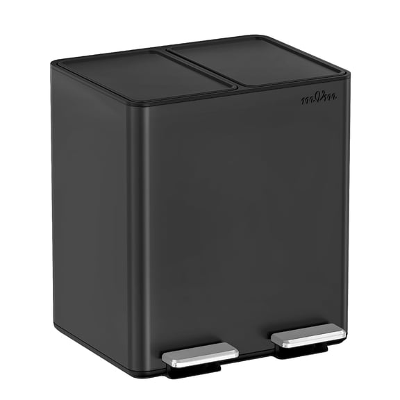mVm 8 (2x4) Gal Black Dual Trash Can, 2 Compartment Recycle Garbage Can with Steel Lids, Modern Kitchen Office Trash Can(Black)