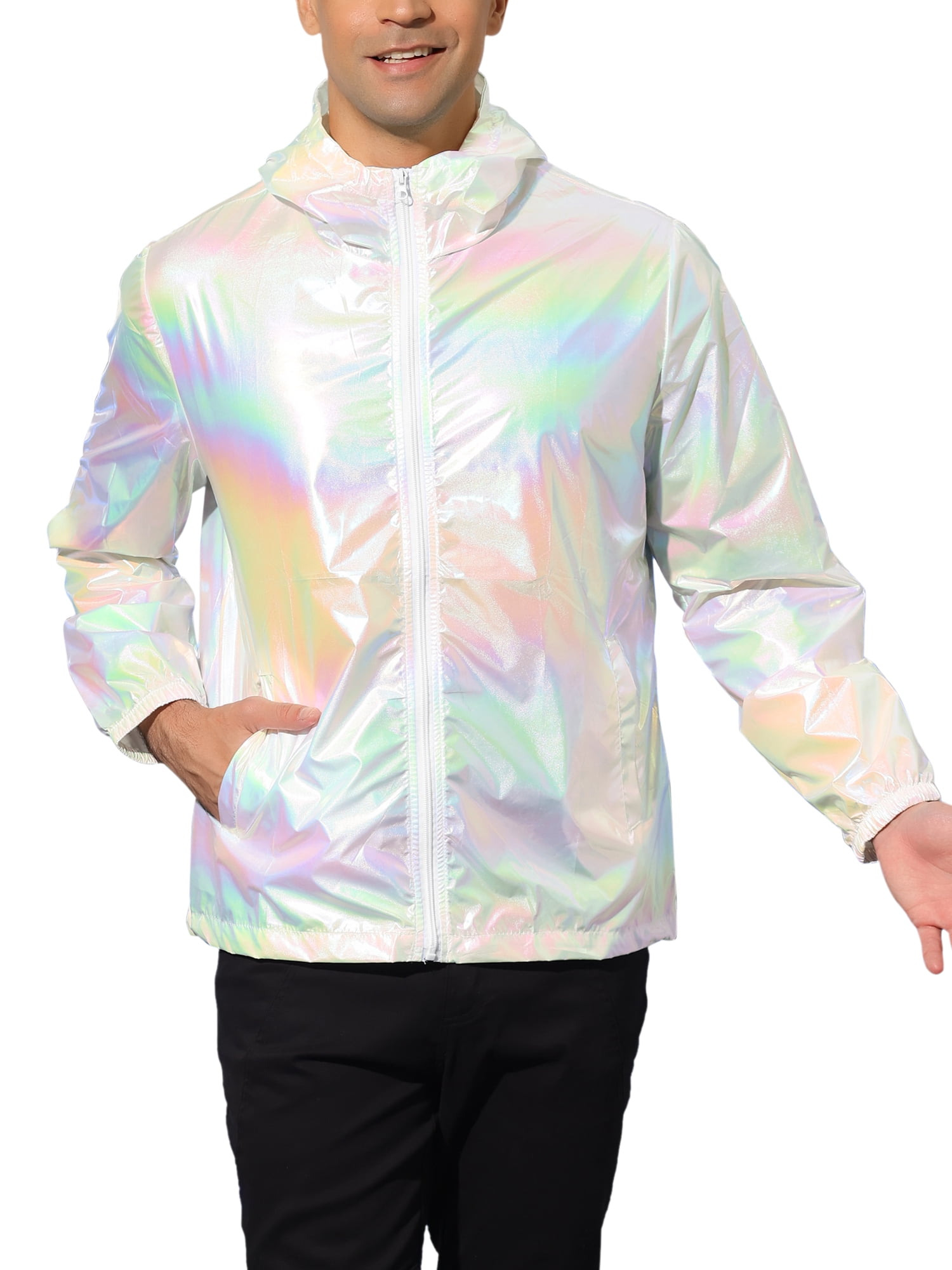 SALE✨PRANK PROJECT Big Conscious Jacket Unique Bargains Men's Zip up Hooded Metallic Lightweight
