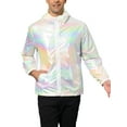 thumbnail image 5 of INSPIRE CHIC Men's Jacket Metallic Zip up Hooded Lightweight Holographic Shiny Jackets 2XL White, 5 of 8