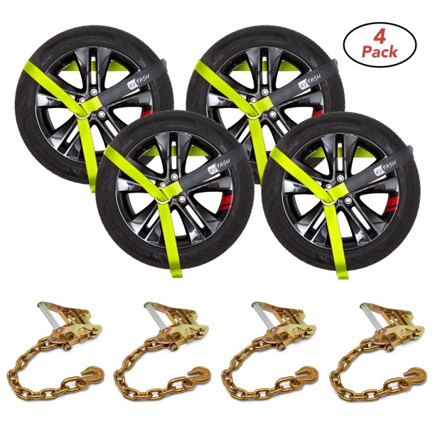 RYTASH 4 Pack Wheel Tie Down Car ATV Lasso Ratchet Straps with Chain