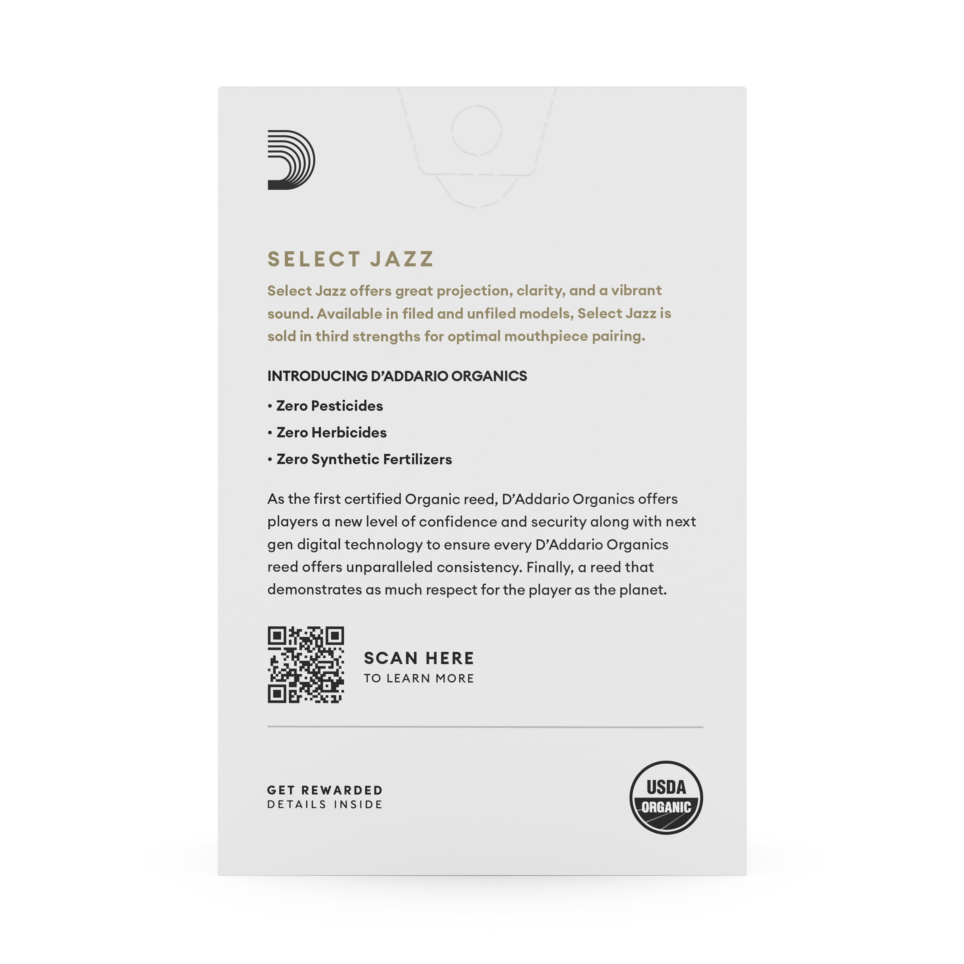 D'Addario Organic Select Jazz Filed Alto Sax Reeds, Strength 2 Hard, 10-pack
