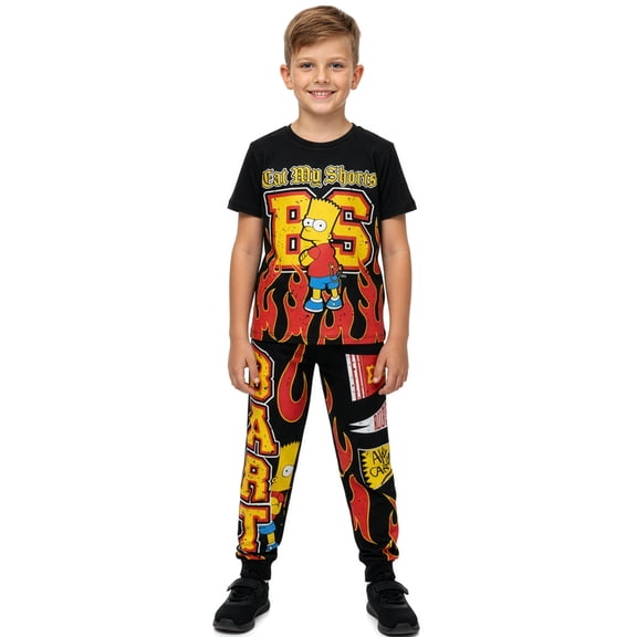 The Simpsons Boys' Bart Simpson 2-Piece Joggers Set Outfit Color: black Size: 4 - 5