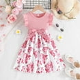 thumbnail image 2 of Povozer Girl Dresses Ruffled Floral Splice Belted Sleeveless Summer Outfits(Pink,4-5Y), 2 of 5