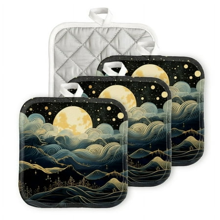 

Bahomeck Pot Holder 4Pcs Rolling Hills Under The Moonlight Square Heat Resistant Hot Pads For Kitchen Cooking Oven With Hanging Loop Potholder Easy To Store