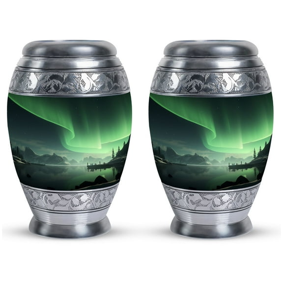 Northern Lights' Silent Over a Winter Wonderland - Tiny Burial Urn for Adult Female Ashes - Keepsake for Human Ashes - Elegant Memorial - Urns For Human Ashes Adult - 3 Inch, Set Of 2