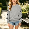 thumbnail image 6 of fnnxnal Girls Oversized Long Sleeve Crewneck Pullover Sweatshirt with Bow Detail - Gray,Size 11-12T, 6 of 8