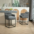 thumbnail image 2 of Modern Barstools Set of 2, Chenille Fabric Upholstered Bar Stool with Backrest and Arms, Counter Height Bar Stools with Black Metal Base for Kitchen Island, Pub & Club, Load 250LBS, Gray, 2 of 8