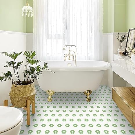 MORCART Peel and Stick Floor Tile, Vinyl Flooring Waterproof, DIY Flooring for Bathroom, Kitchen, Fireplace, Pet House, Stairs, Bedrooms, Wall(20PCS,7.87" x 7.87",light green+white)