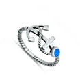 thumbnail image 4 of CHOOSE YOUR COLOR Blue Simulated Opal Sideways Anchor Navy .925 Sterling Silver Band CZ Female Size 10, 4 of 4