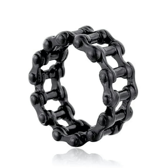 K-KED Men's Ring Punk Retro Motorcycle Chain Ring Stainless Steel Men's Ring-Black-11