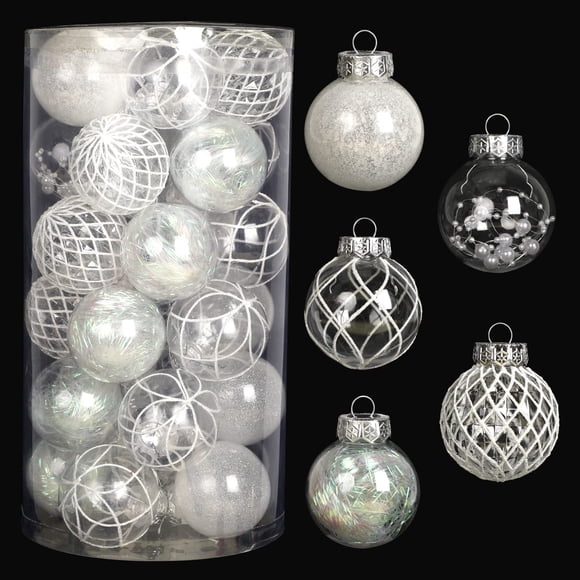 Adornos navideños BSTDECOR, blanco transparente, 30 quilates, 6 cm, irrompibles