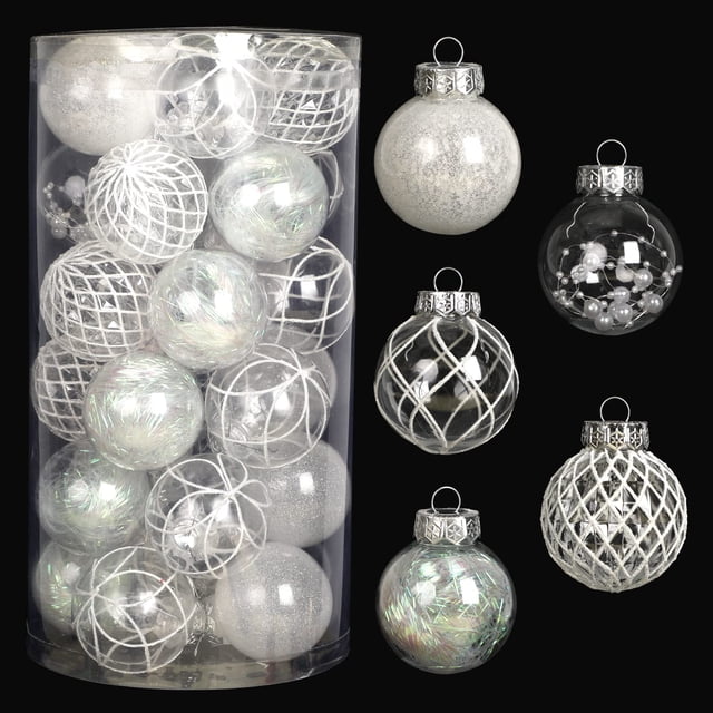 Adornos navideños BSTDECOR, blanco transparente, 30 quilates, 6 cm, irrompibles