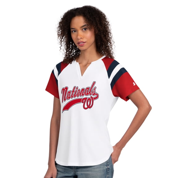 Women's Starter White Washington Nationals Game On Notch Neck Raglan T-Shirt